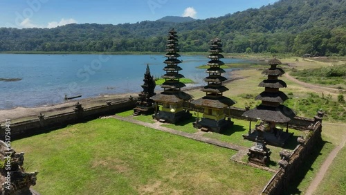 View from  drone pura ulun danu tamblingan Bali, Indonesia photo