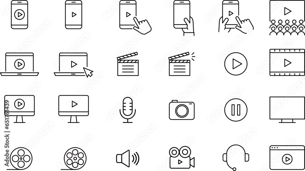 動画関係の線画アイコンセット 動画関係の線画アイコンセット