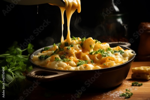 Melted perfection: A tantalizing close-up of cheesy Käsespätzle that will make your taste buds crave for more! photo