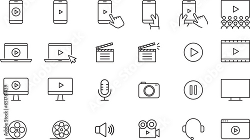 動画関係の線画アイコンセット