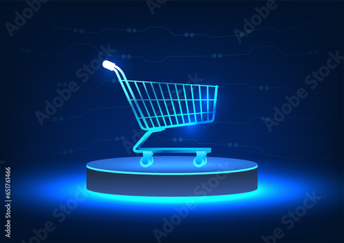 Cart placed on top of the podium Online shopping is available at any time. Increases convenience by not having to go to the storefront.