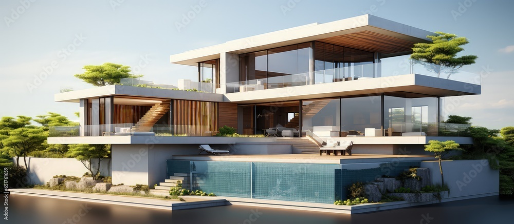 Modern cubic villa rendered in 3D Modern cubic villa rendered in 3D