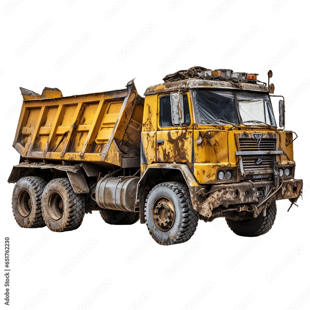 Ravaged Dump Truck, transparent background, isolated image, generative AI
