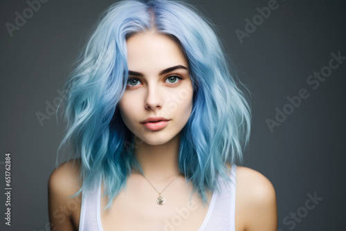Young woman with blue hair, portrait