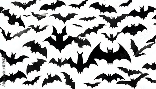 Spooky black halloween bats white background silhouette orange bats bats flying on a white background