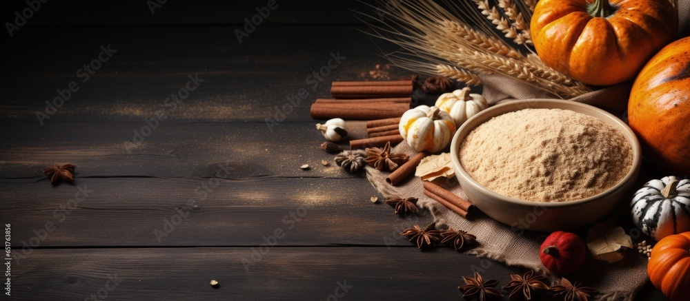 Homemade fall baking with pumpkin ingredients spices and utensils for making pumpkin pie and cookies on Thanksgiving Homemade fall baking with pumpkin ingredients spices and utensils for making pumpkin pie and cookies on Thanksgiving