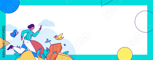 People exercising healthy running vector internet operation illustration
