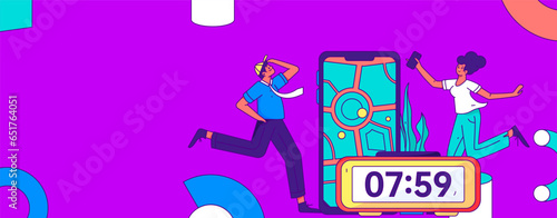 People exercising healthy running vector internet operation illustration