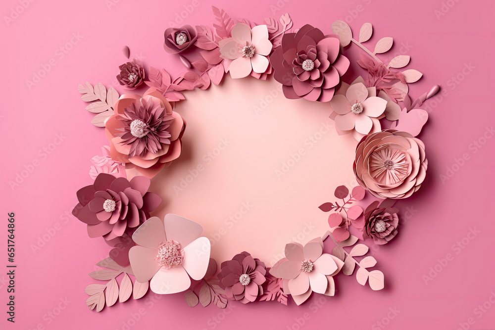 Pink paper flowers on a pink background Pink paper flowers on a pink background
