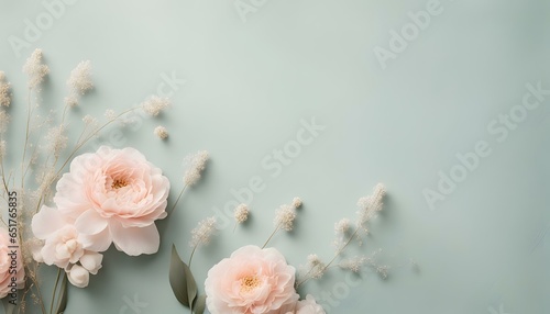 soft pink flowers pastel colors background minimalist Wallpaper turquoise background 