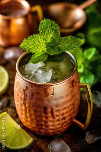 Moscow mule, photo for the restaurant menu with mint and herbs, AI Generated