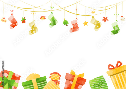 クリスマスのプレゼントと靴下の背景イラスト