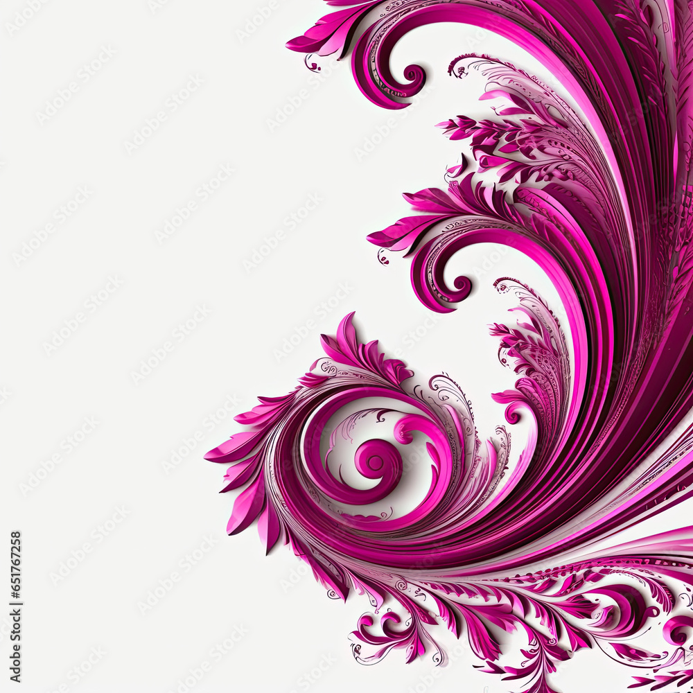 Magenta elaborate filigree corner borders on white Background, AI Generated Magenta elaborate filigree corner borders on white Background, AI Generated