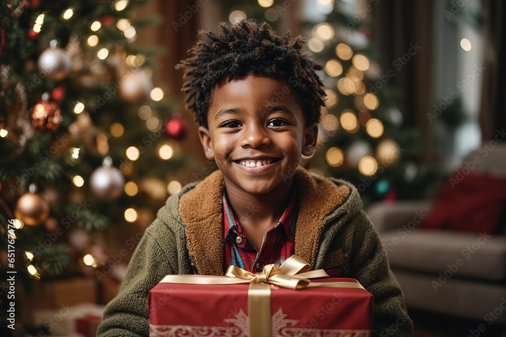 happy child holding christmas gift happy child holding christmas gift