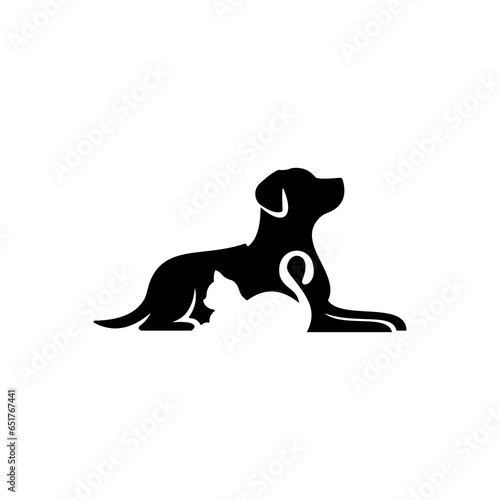 dog with cat logo, pet care in circle shape abstract modern vector design