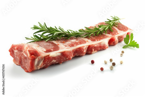 Lamb Ribs meat and herbs isolated on white, Generative AI