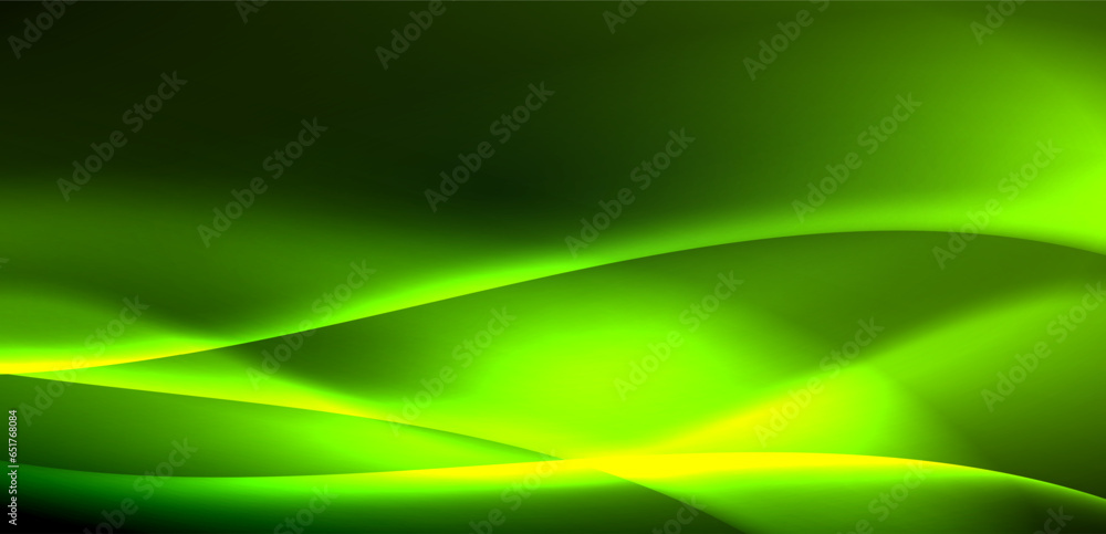 Dynamic waves in ethereal glow of neon lights. Concept merges fluidity of motion with vibrant allure of neon, crafting entrancing backdrop that embodies both vitality and futuristic sophistication Dynamic waves in ethereal glow of neon lights. Concept merges fluidity of motion with vibrant allure of neon, crafting entrancing backdrop that embodies both vitality and futuristic sophistication