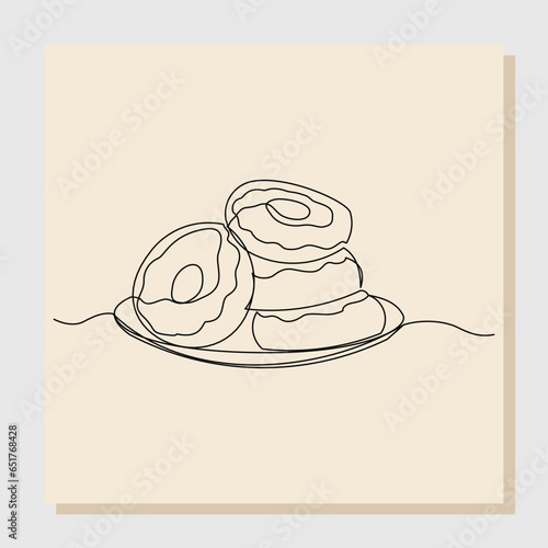 continuous single one line drawing of sweet tasty donut. vector illustration
