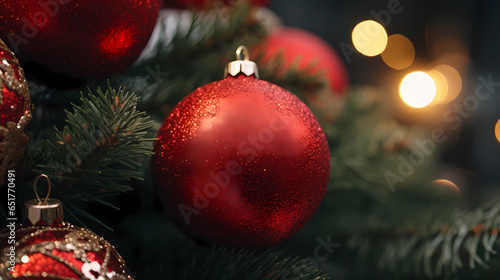 Close-up image of Christmas tree decorations