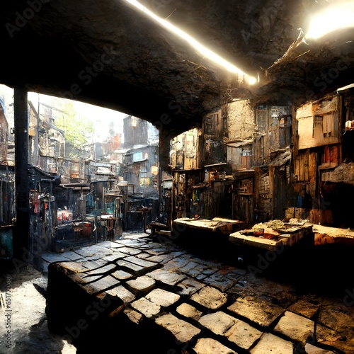 slum wall city underground village chaotic complex architecture unreal engine 