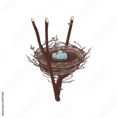 Logo illustration of a nest on top of a tree branch