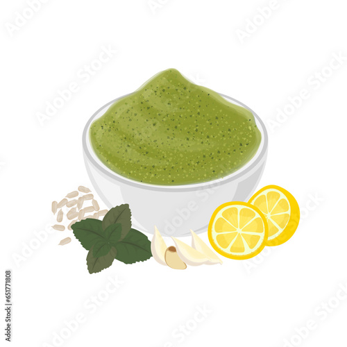 Italian Basil Pesto Sauce Illustration Logo