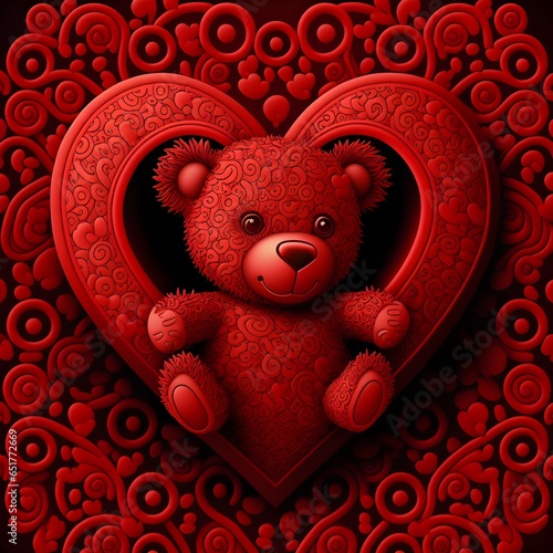 heart red pattern valentine tedy bear cartoonic  photo