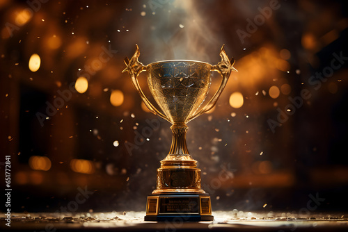 gold trophy cup, Winner trophy with blurred background