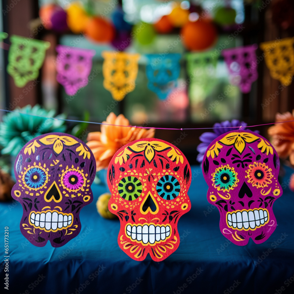 Fototapeta premium Day of the Dead ornament, chopped Chinese paper in the shape of a skull