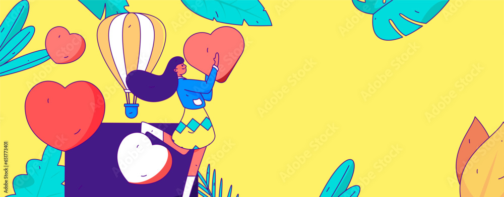 Happy Valentine's Day flat character vector concept business hand drawn illustration Happy Valentine's Day flat character vector concept business hand drawn illustration