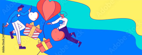 Happy Valentine s Day flat character vector concept business hand drawn illustration