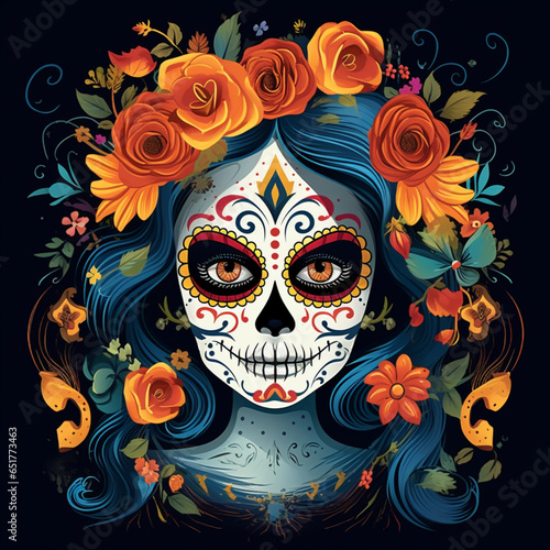 Woman dressed as a catrina, icon of Mexican culture and the traditional Day of the Dead celebrated in November