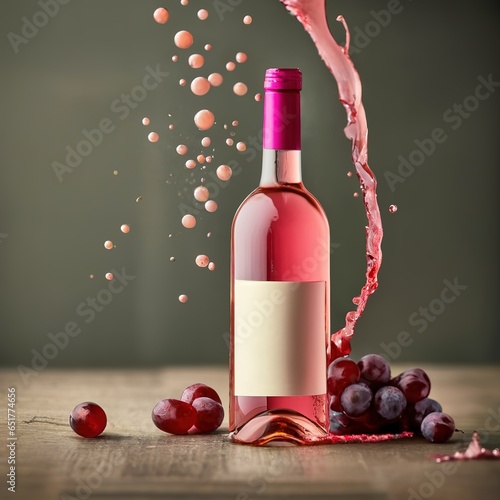 Wine pink bottle drink grapes fruit cocktail alcoholic beverage gourmet concept food photo