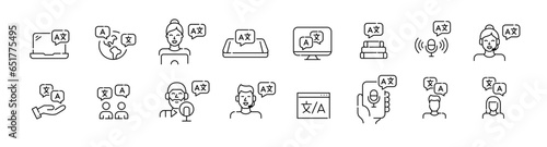 Language learning via websites, podcasts, books and speech recognition services. Pixel perfect, editable stroke icon