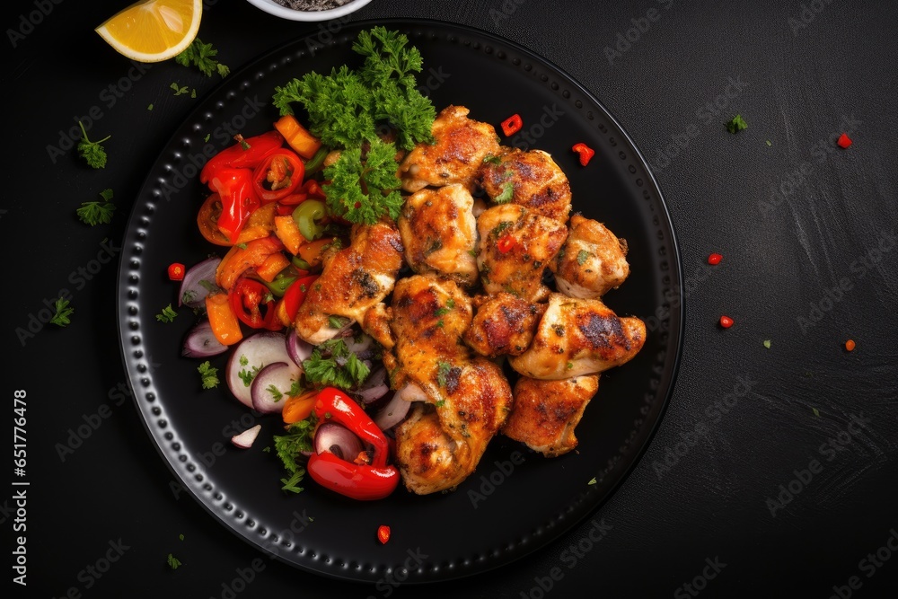 Chicken kebab skewers on a plate. Chicken kebab skewers on a plate.