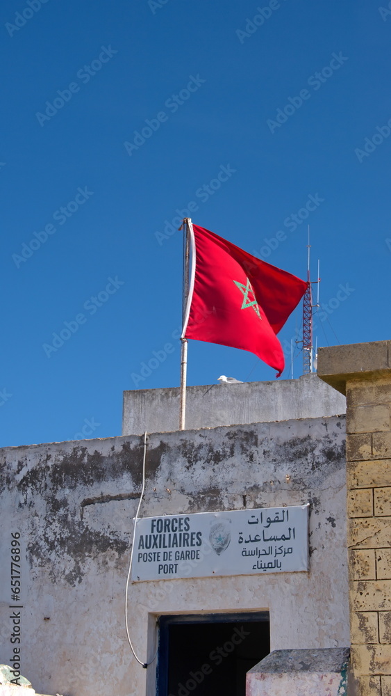 Moroccan flag at the port in Essaouira, Morocco