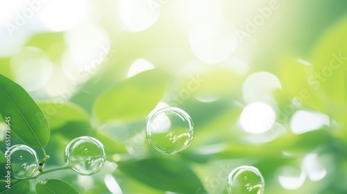 Blurred green leaf and bubble for background.