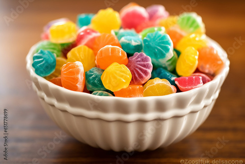 ai generated A bowl of colorful and tangy Warheads candies. photo