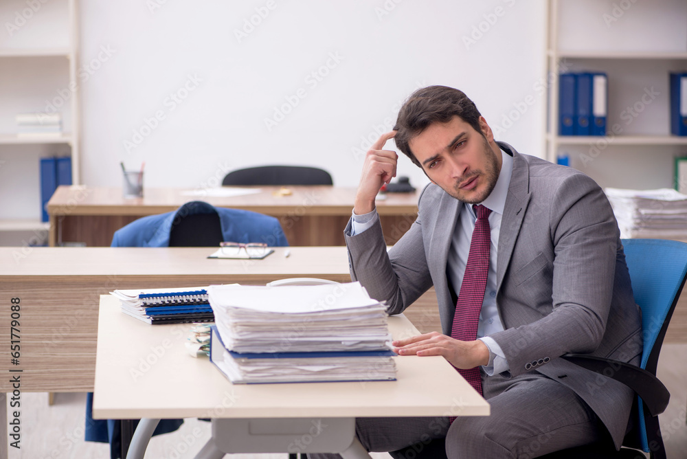 Young male employee working in the office Young male employee working in the office