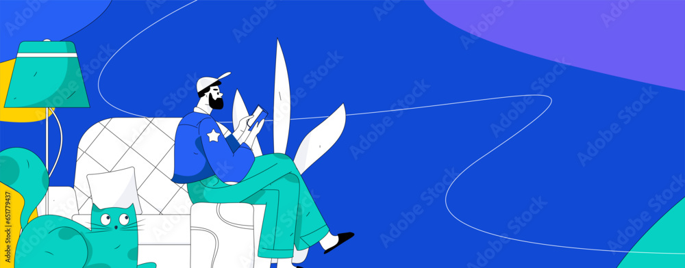 Home indoor character scene flat vector concept operation hand drawn illustration