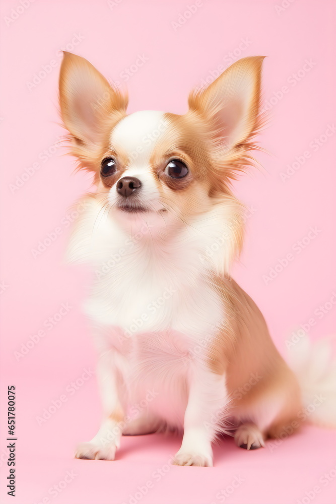 cute long haired Chihuahua isolated on plain pink studio background cute long haired Chihuahua isolated on plain pink studio background