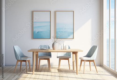 a dining room setting with chairs