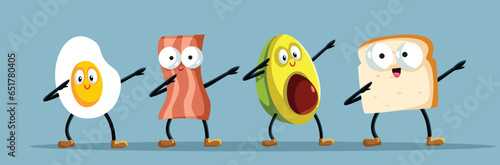 Funny Breakfast Foods Dancing in the Morning Vector Cartoon. Cute adorable brunch items dabbing together celebrating 
