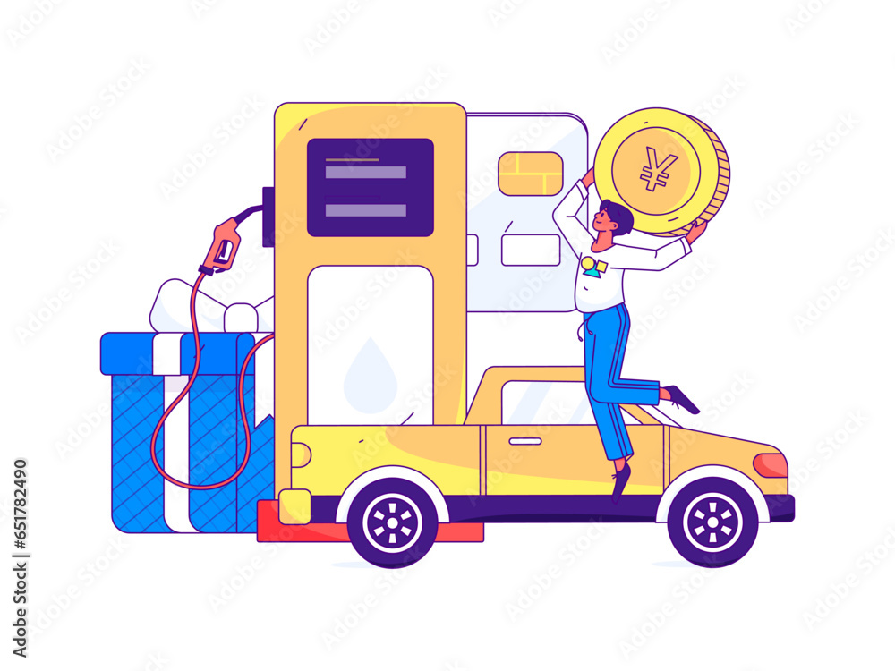 Vector Internet operation hand-drawn illustration of people getting discounts for refueling their cars Vector Internet operation hand-drawn illustration of people getting discounts for refueling their cars