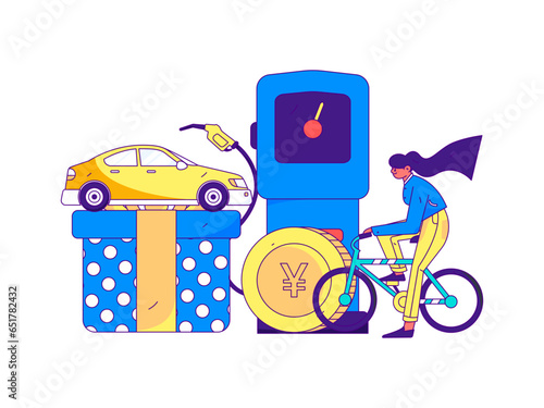 Vector Internet operation hand-drawn illustration of people getting discounts for refueling their cars
