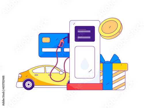 Vector Internet operation hand-drawn illustration of people getting discounts for refueling their cars