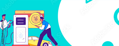 Vector Internet operation hand-drawn illustration of people getting discounts for refueling their cars