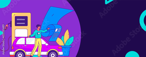 Vector Internet operation hand-drawn illustration of people getting discounts for refueling their cars