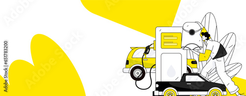 Vector Internet operation hand-drawn illustration of people getting discounts for refueling their cars