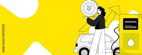 Vector Internet operation hand-drawn illustration of people getting discounts for refueling their cars